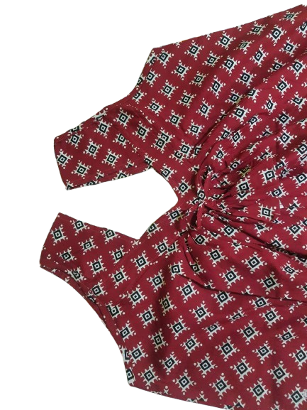 Tape Cutting V-Neck Ajrakh Cotton Nighty - Image 2